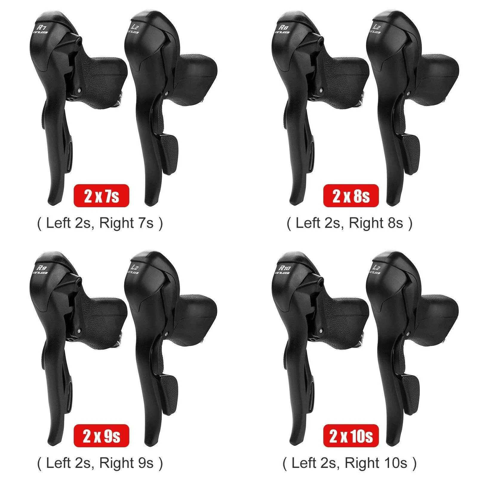 2 x 7/8/9/10 Speed Bicycle Shifter Cycling Road Bike Dual Control Shift Lever for 22.2mm Handlebar