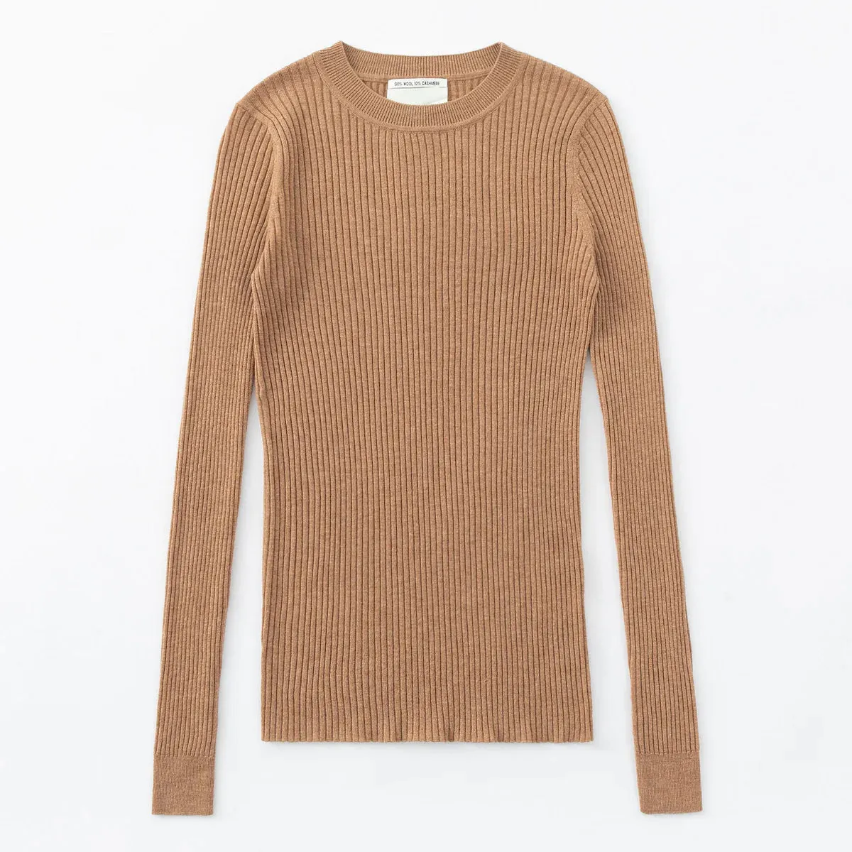 Aleger Cashmere Nutmeg Skinny Rib Crew Neck Sweater