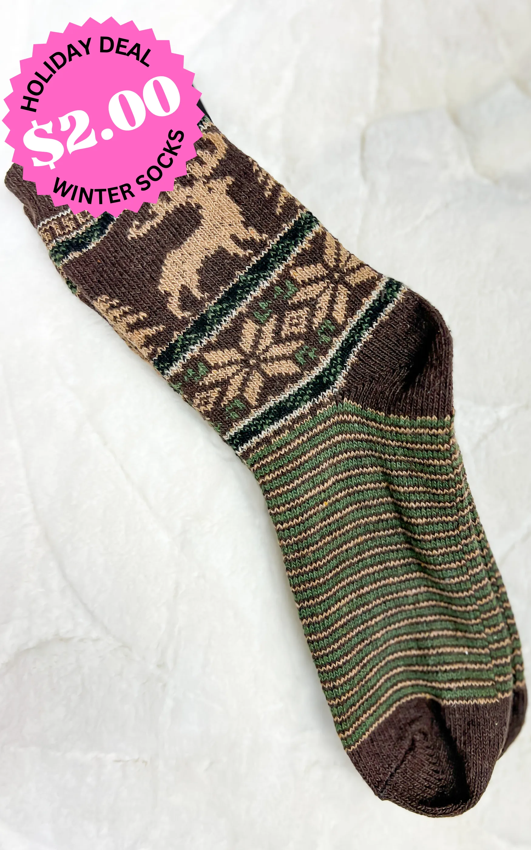 BLACK FRIDAY DEAL: Brown Fair Isle Moose Socks