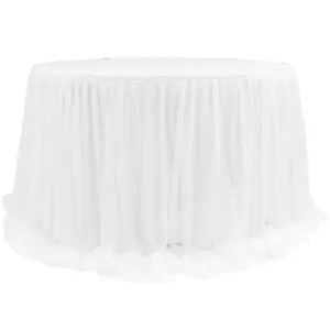 Chiffon Tulle Table Skirt Extra Long 57" x 14ft - White