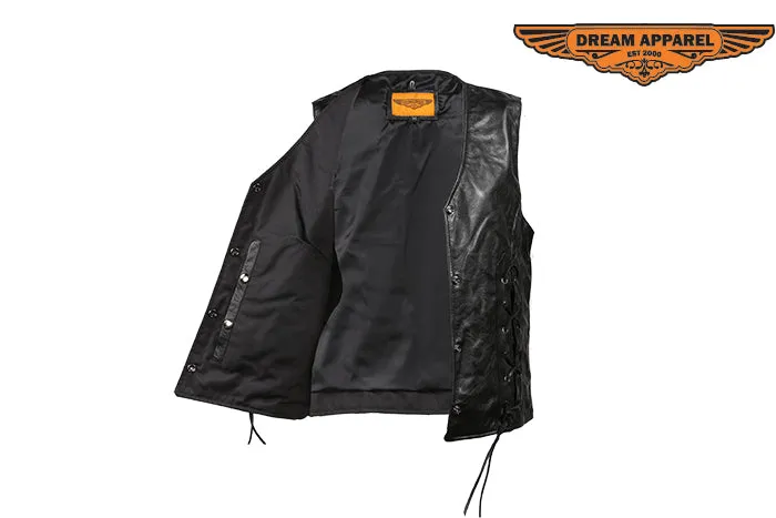 Dream Apparel Womens Motorcycle Leather Vest With Laces In The Front