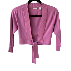 Halogen Womens Pink Cropped Tie Waist Knit Long Sleeve Cardigan Sweater - Small