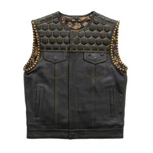 Hornet Men's Club Style Leather Vest - Gold