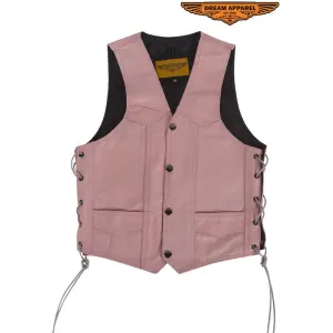 Kids Pink Leather Vest With Side Laces