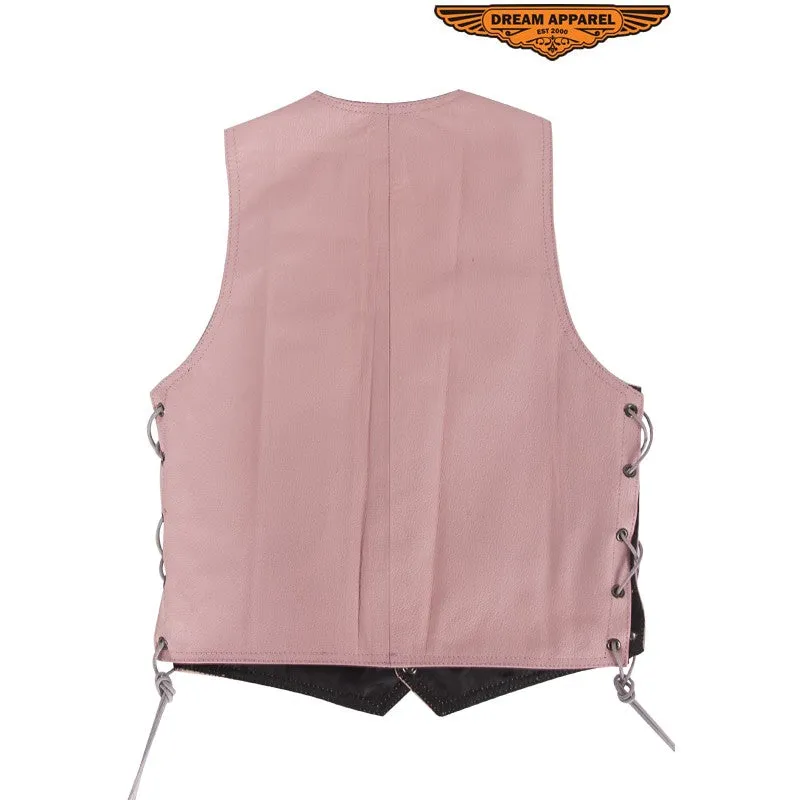 Kids Pink Leather Vest With Side Laces