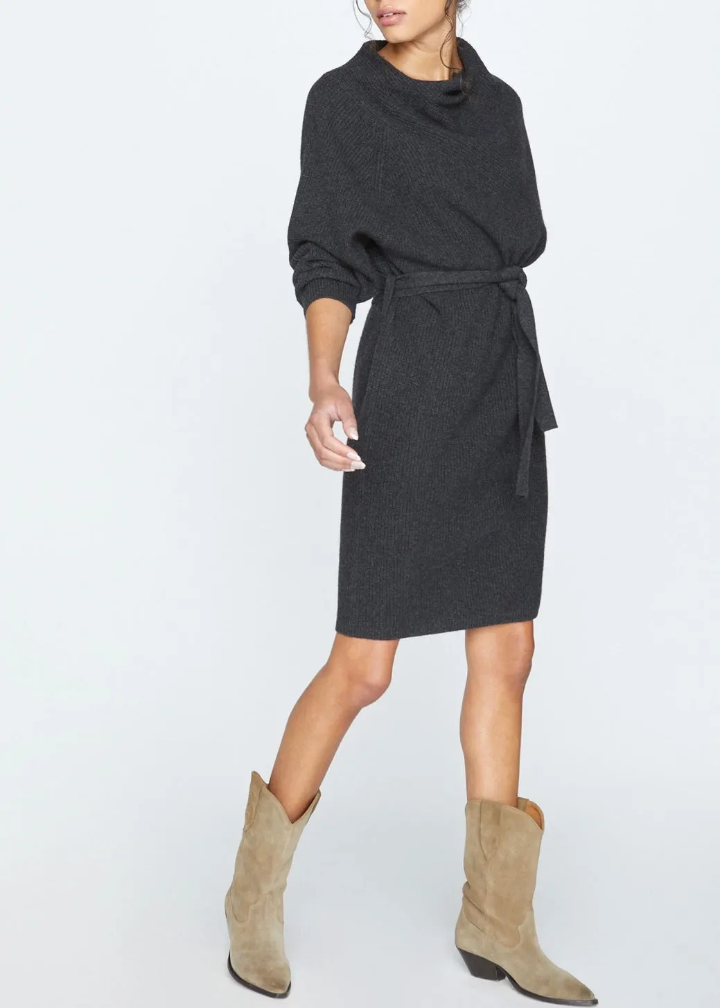 Leith Belted Dress - Dark Charcoal Melange Grey