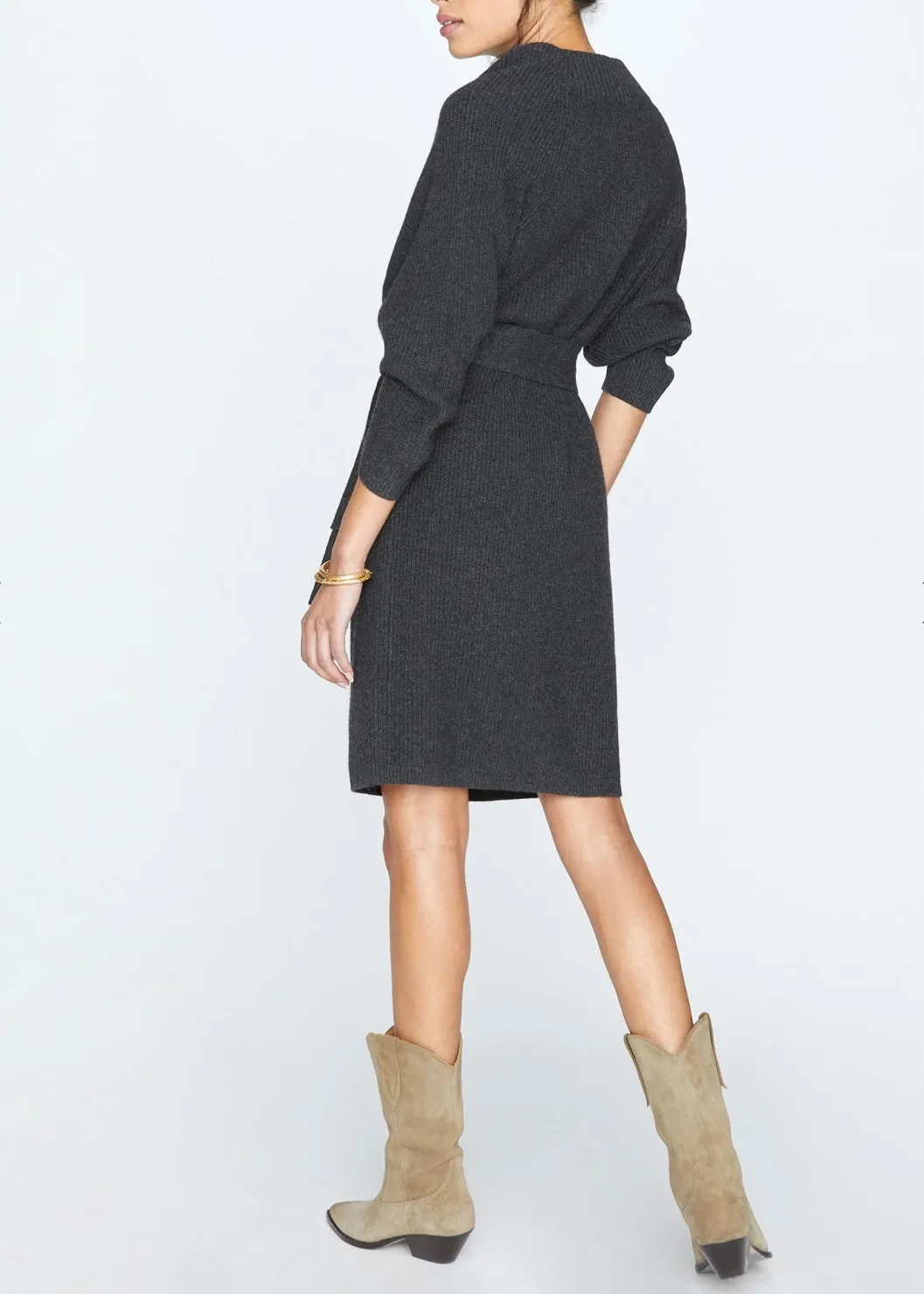 Leith Belted Dress - Dark Charcoal Melange Grey