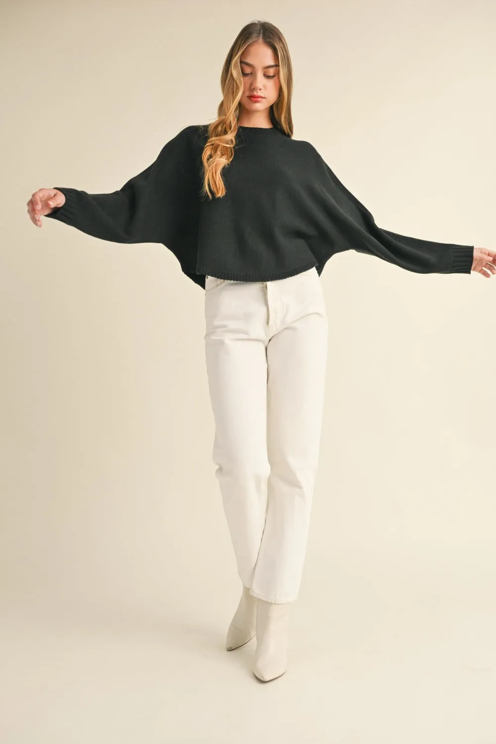 Mable Round Neck Dolman Sleeve Cropped Sweater