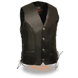 Men's Braided Side Lace Vest w/ Buffalo Snaps 1359 MV Braid