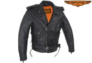 Mens Classic Police Style Motorcycle Jacket With Side Laces