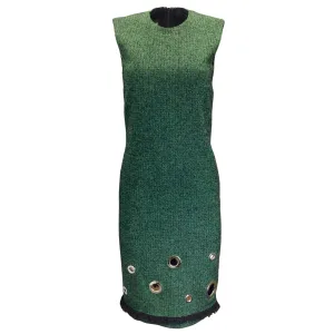 Moschino Green / Black / Silver Grommet Detail Sleeveless Wool Shift Dress