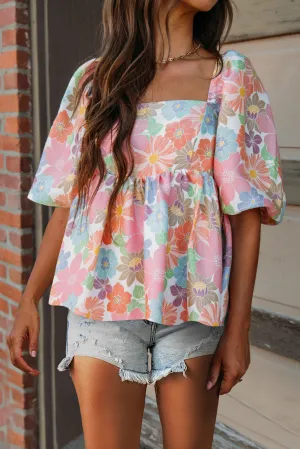 Printed Square Neck Half Sleeve Blouse