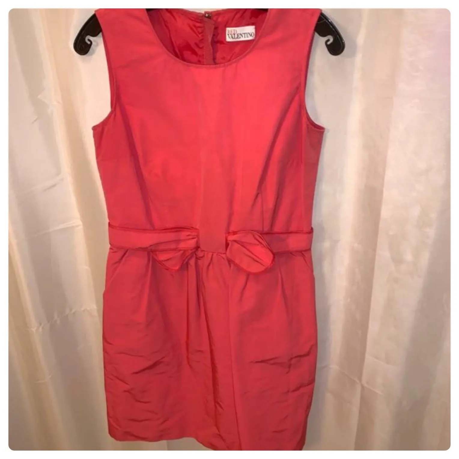 (red) Valentino Size Small Pink Bow Front Dress by Valentino