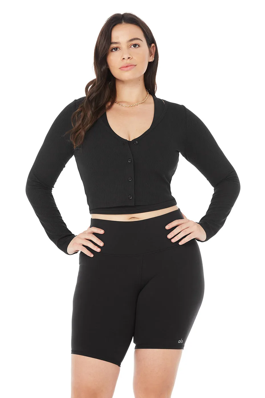 Ribbed Cropped Whisper Cardigan - Black