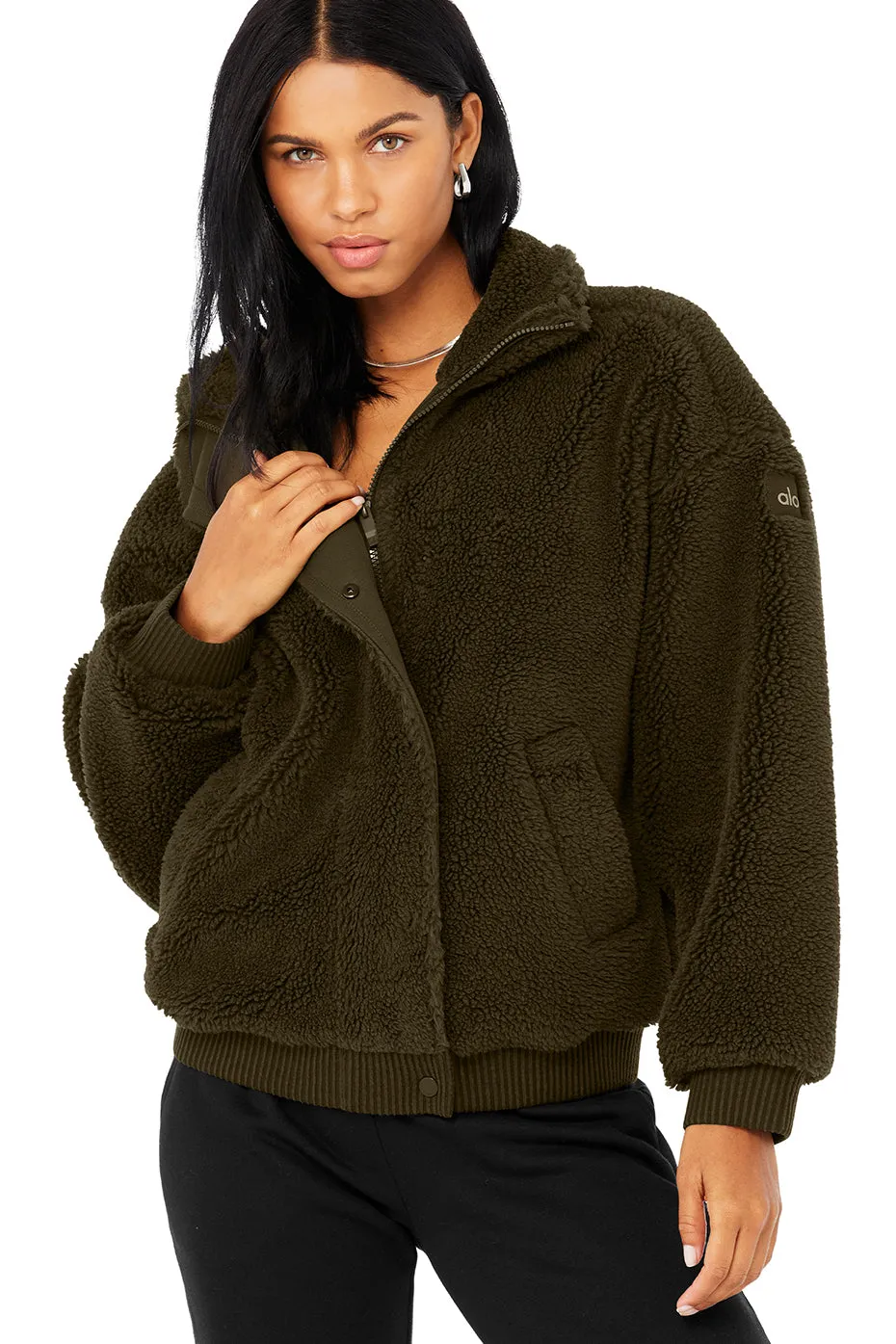 Sherpa Varsity Jacket - Dark Olive