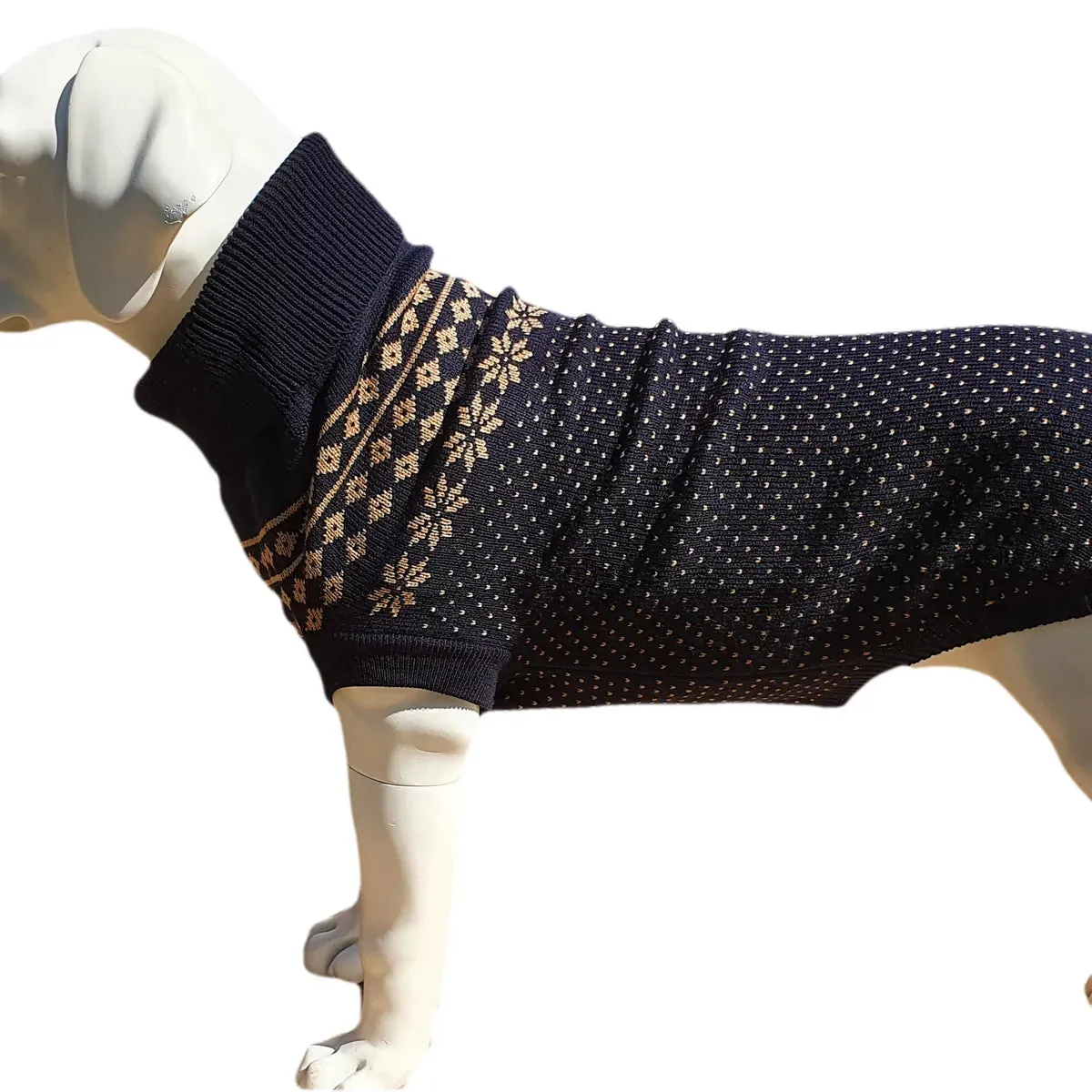 The Bailey Fairisle Dog Jumper - Gold on Blue