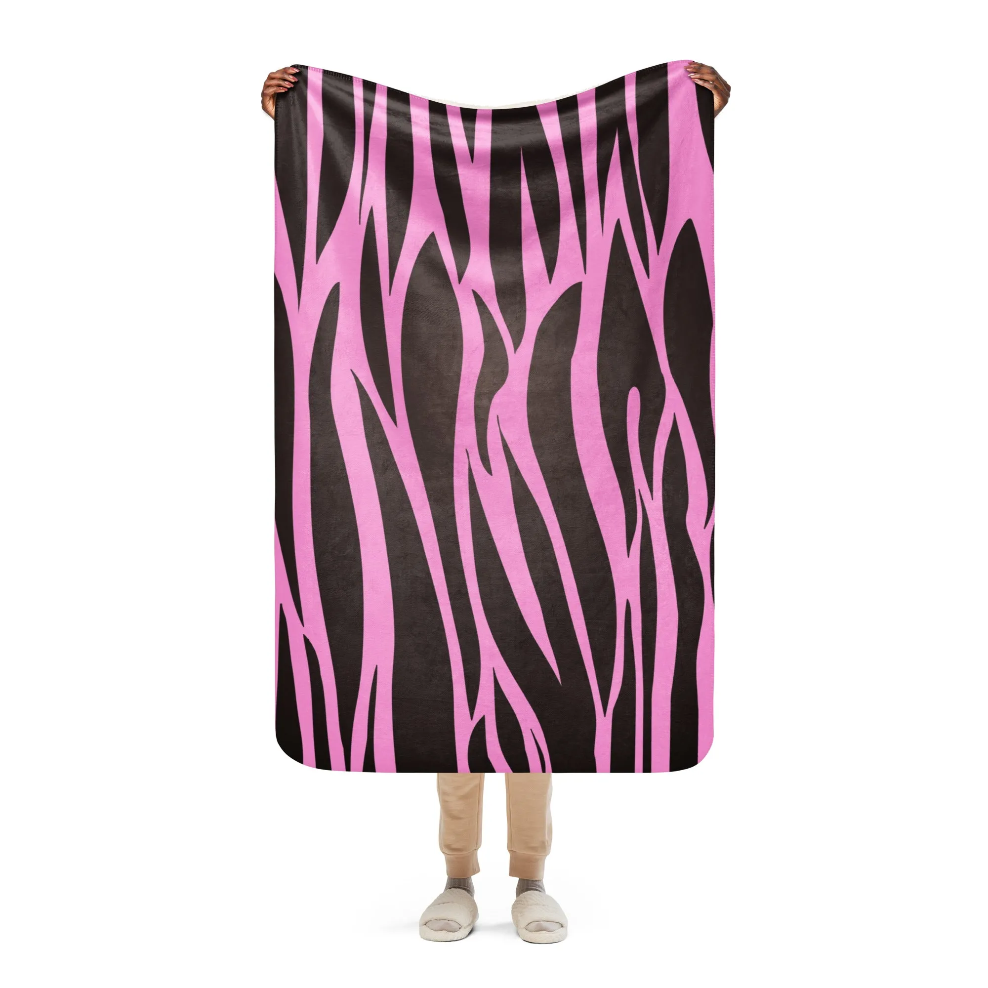 Zebra Pink and Black Sherpa blanket lioness-love