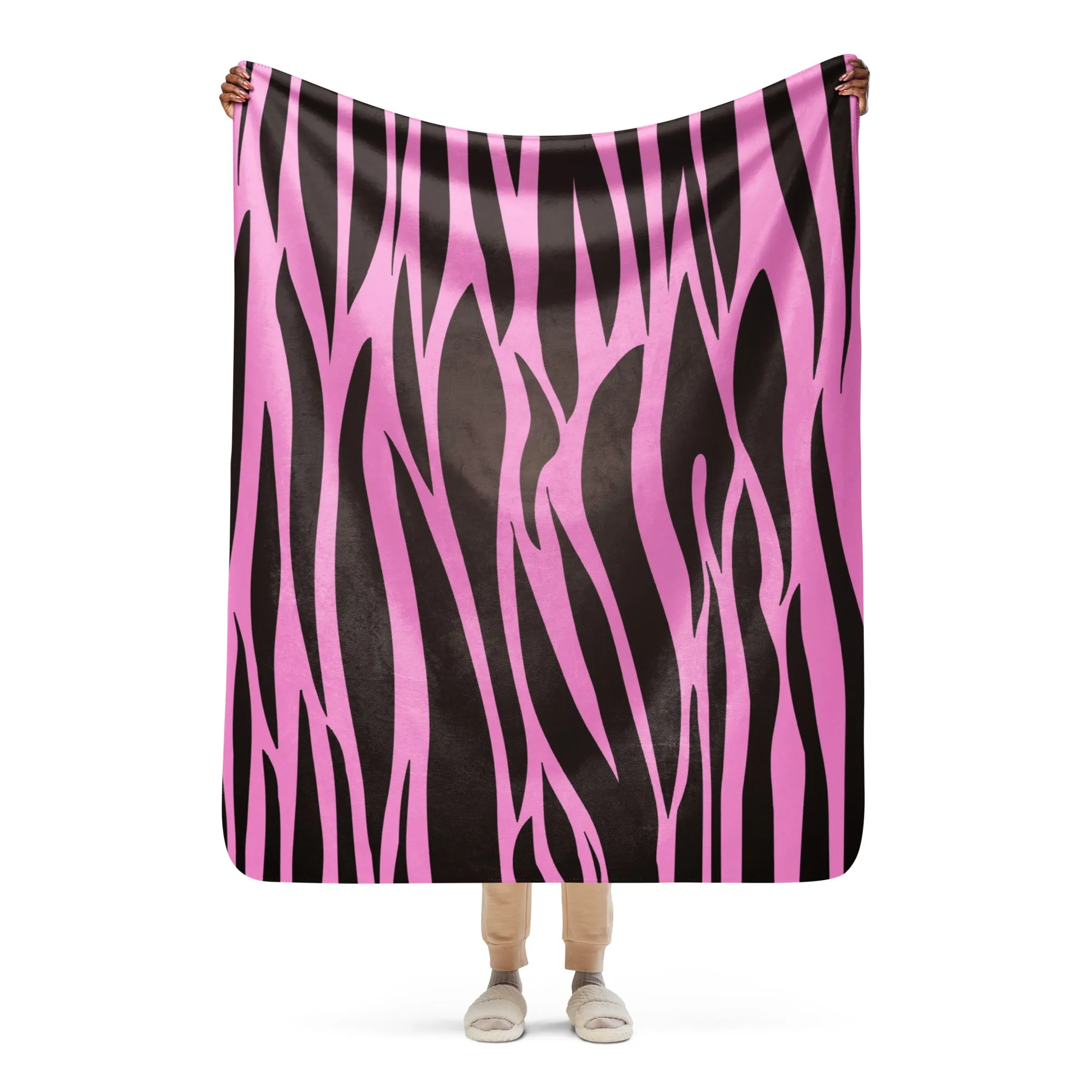 Zebra Pink and Black Sherpa blanket lioness-love